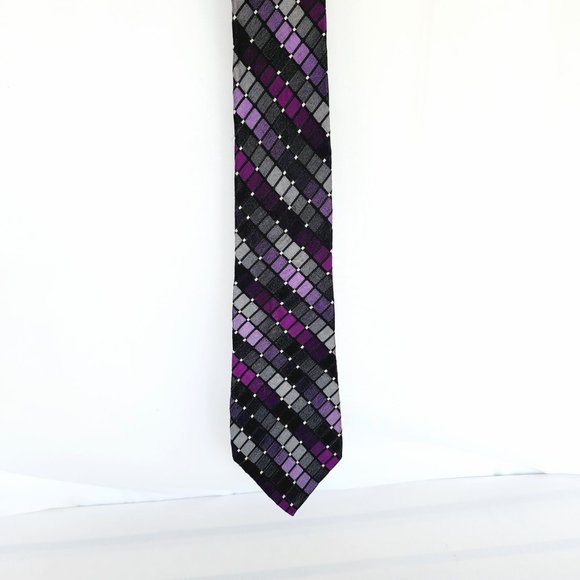 Kenneth Cole Reaction Men's Necktie 100% Silk Multicolor Rectangle/Dots Design - Picture 2 of 10
